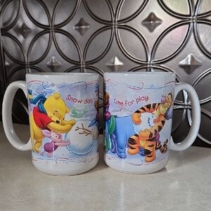 Matching Set of 2 Winnie-the-Pooh Mugs Cups Tea Coffee Cocoa Winter Decor